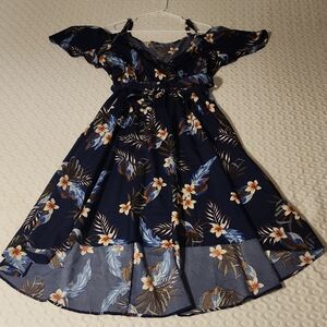 Blue Ruffled High-Low Sundress with Cold Shoulder and Flutter Sleeves